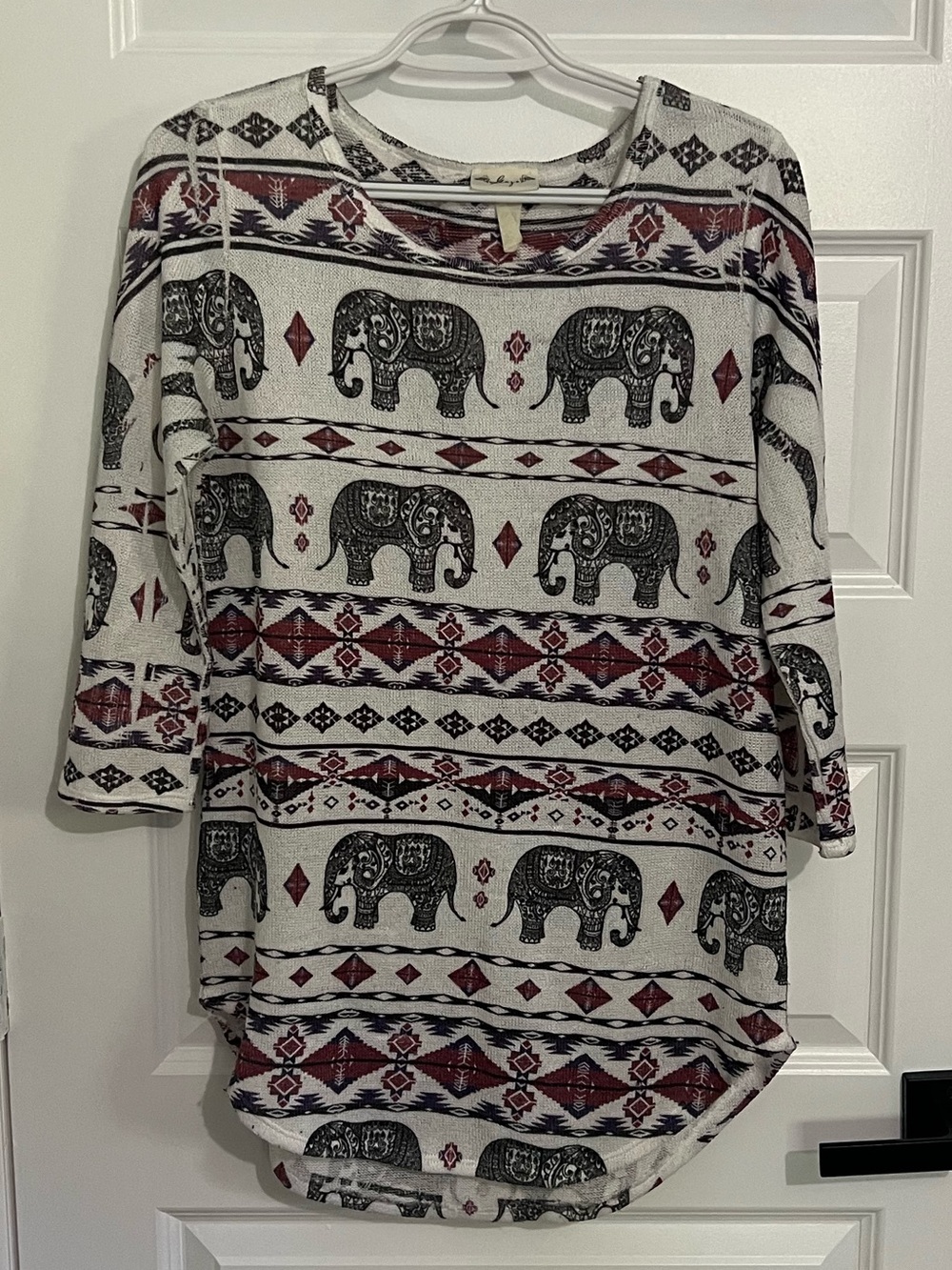 Daze Elephant Print Tunic Top in Cream, Black & Burgundy